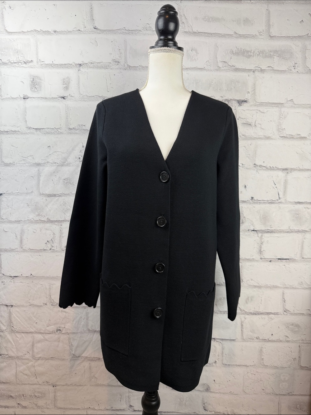 Kate Spade New York Scalloped Sweater Blazer Black